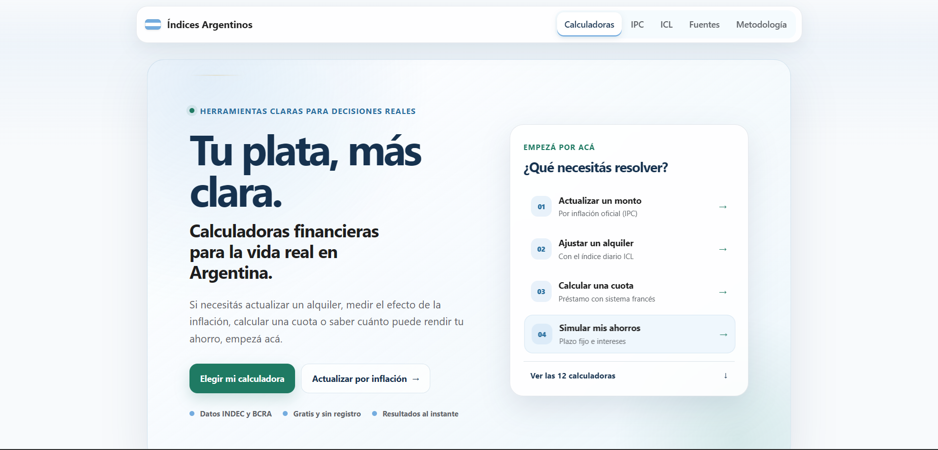 Current Índices Argentinos interface